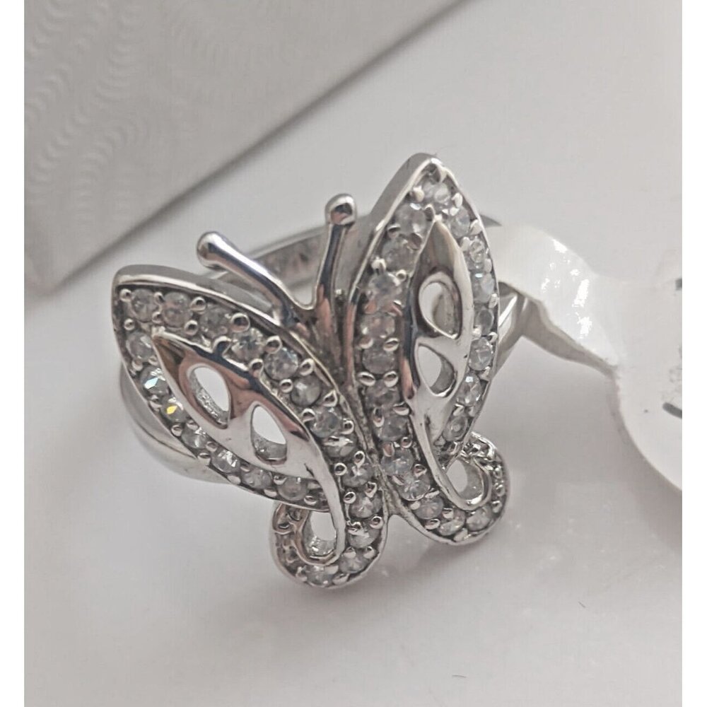 Italian Sterling Silver 925 Women's  Size 5 Cubic Zirconia Butterfly Ring NEW